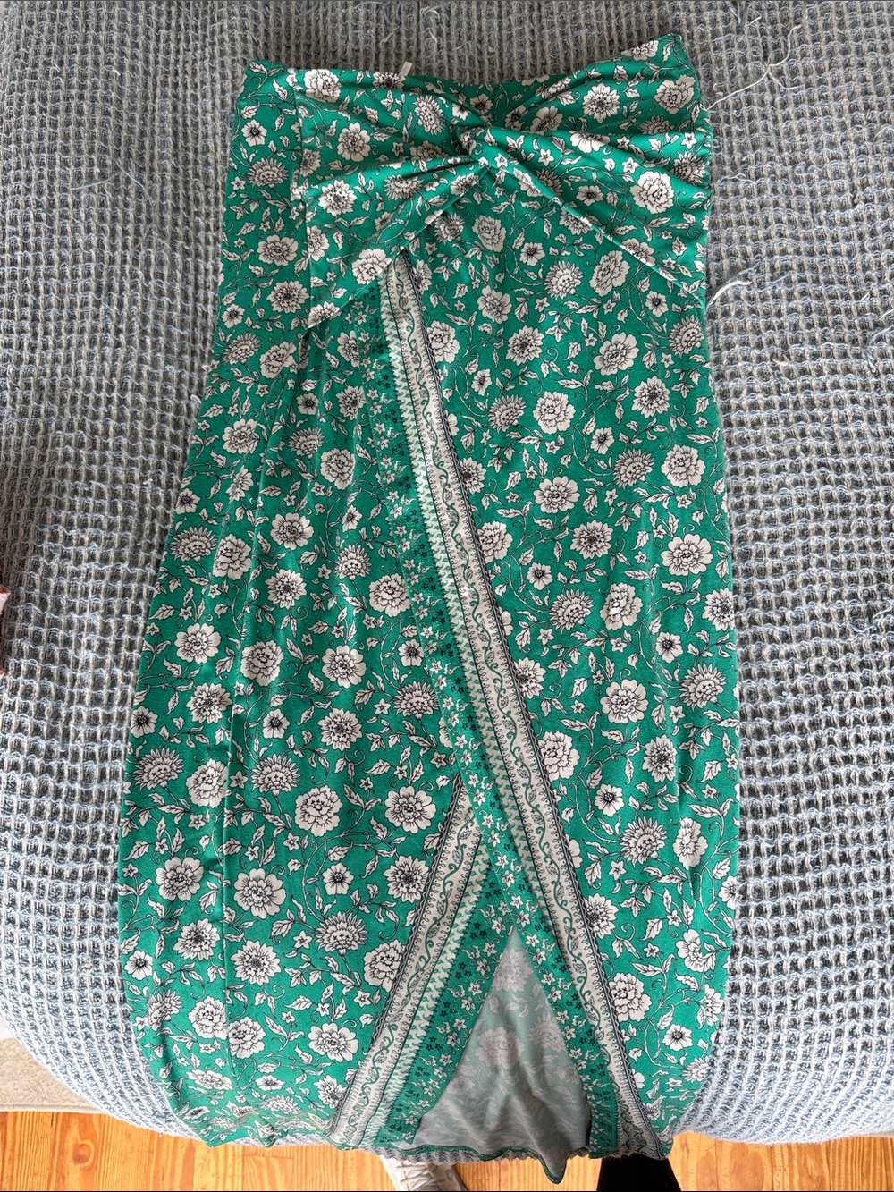 Free People Emerald Green Floral Wrap Maxi Skirt